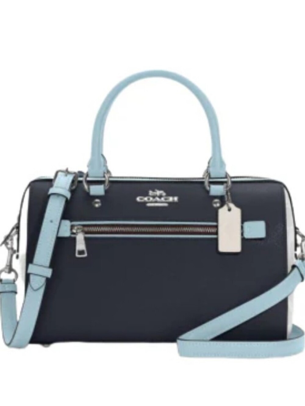 Coach RARE Rowan Colorblock Satchel Crossbody Purse Midnight Blue Chalk Bag - Picture 2 of 16
